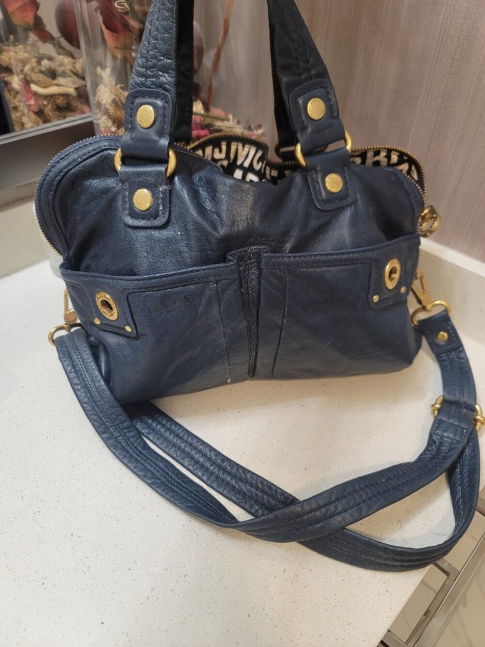 Marc Jacobs Navy Blue Leather Satchel Bag - Picture 2 of 8